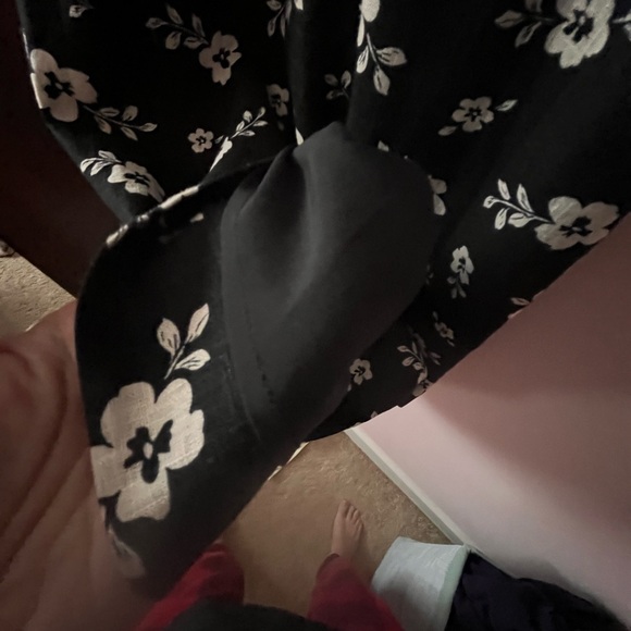 RW&CO Linen Blend Floral Dress Black White Lined Pockets Size M - Picture 5 of 6